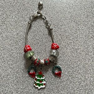 European Silver Toned Christmas Charm Bracelet